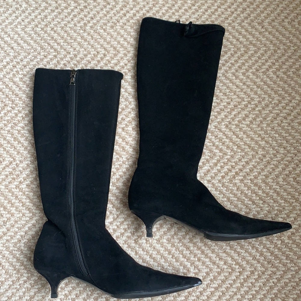 Prada kitten heel suede tall boots